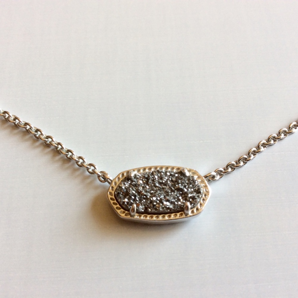 Kendra Scott “Elisa” in Platinum Drusy 14k White Gold Plated Necklace - Picture 4 of 5